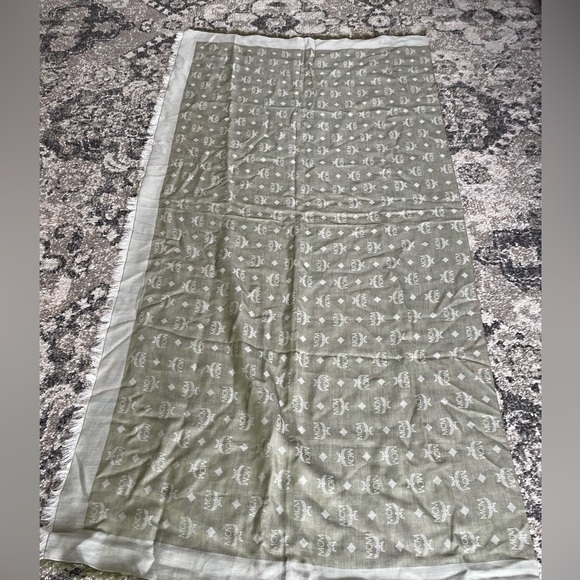 MCM Khaki Green Logo Patterned Scarf 100% cotton - Picture 3 of 4